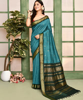 Blue-Bottle Green Kalyani South Cotton Silk Handloom Saree